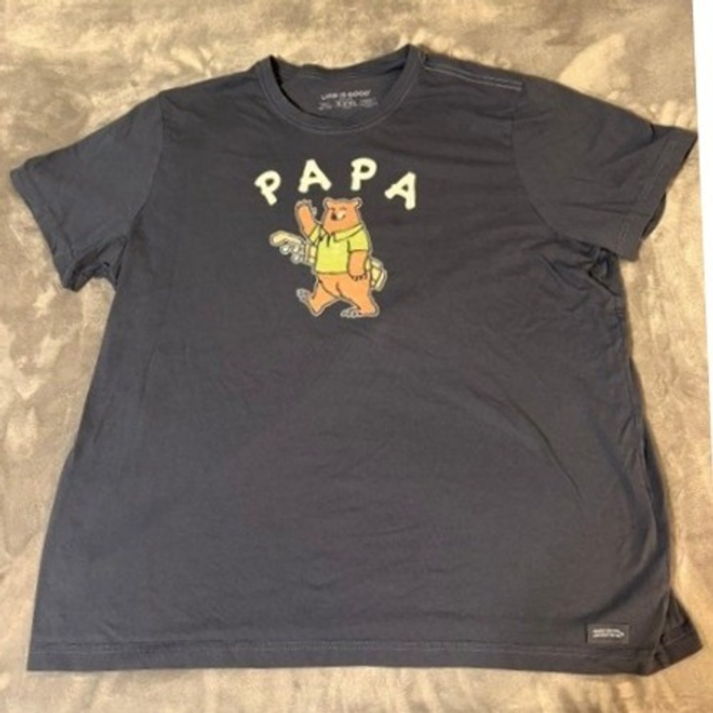 Life is Good Crusher Papa Bear Golf T-Shirt Mens XXXL Blue EUC Graphic Tee